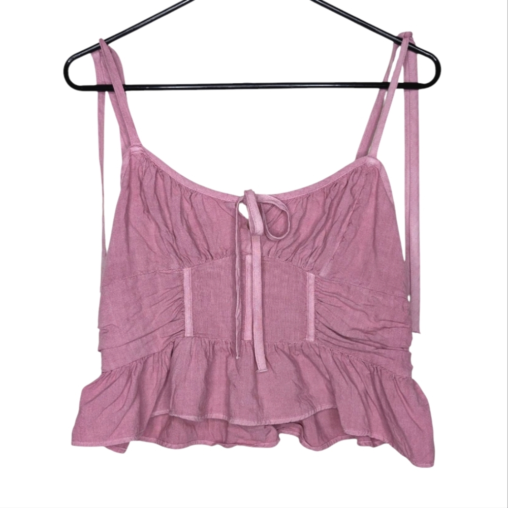 American Eagle Corset Peplum Top Pinkish Purple Spaghetti Strap Crop Top Small